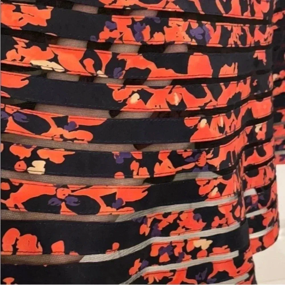 Parker Orange & Black Petal Bloom Mesh Sleeveless Fit & Flare Silk Dress Size M - Image 8