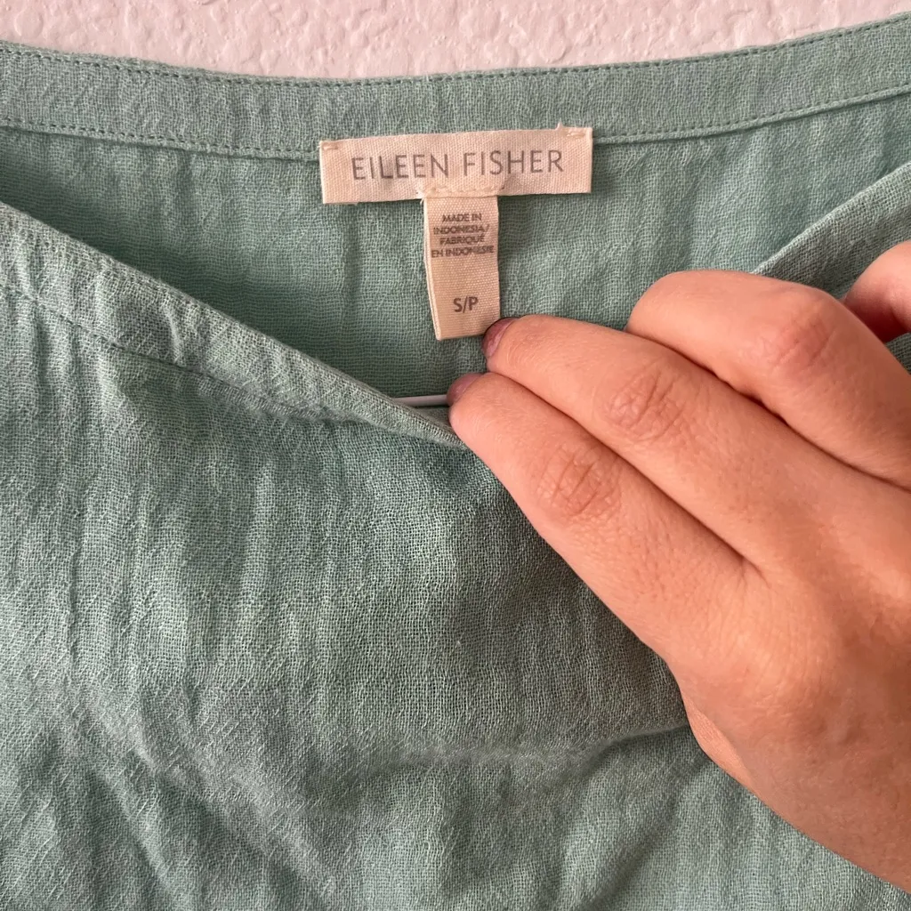 NEW Eileen Fisher  Gauze‎ Mint Green Lagenlook Organic Cotton Boxy Blouse Small - Image 3