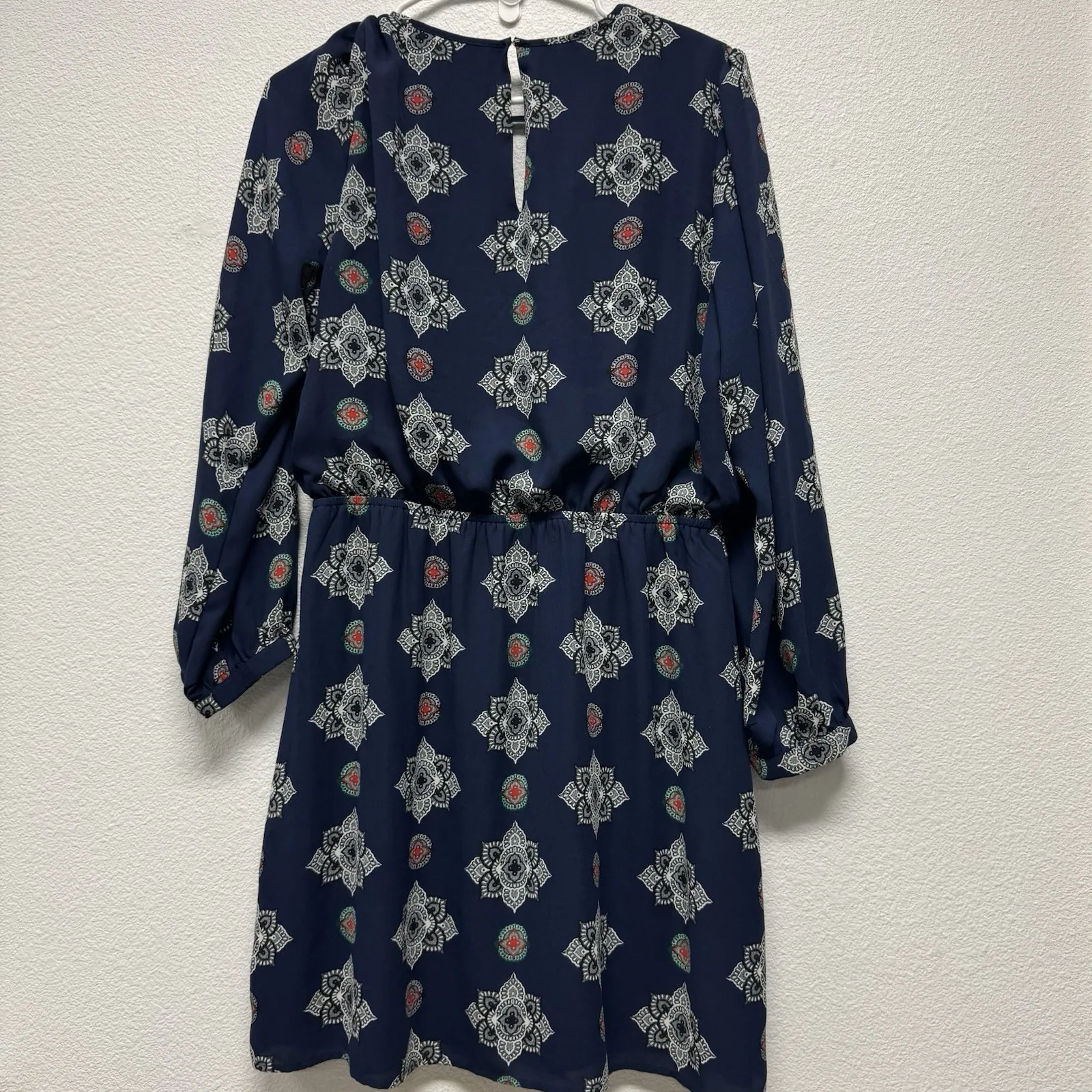 Express Navy Blue Dress Long Sleeve Elastic Waist V Neck Large Casual Blouson - Image 5