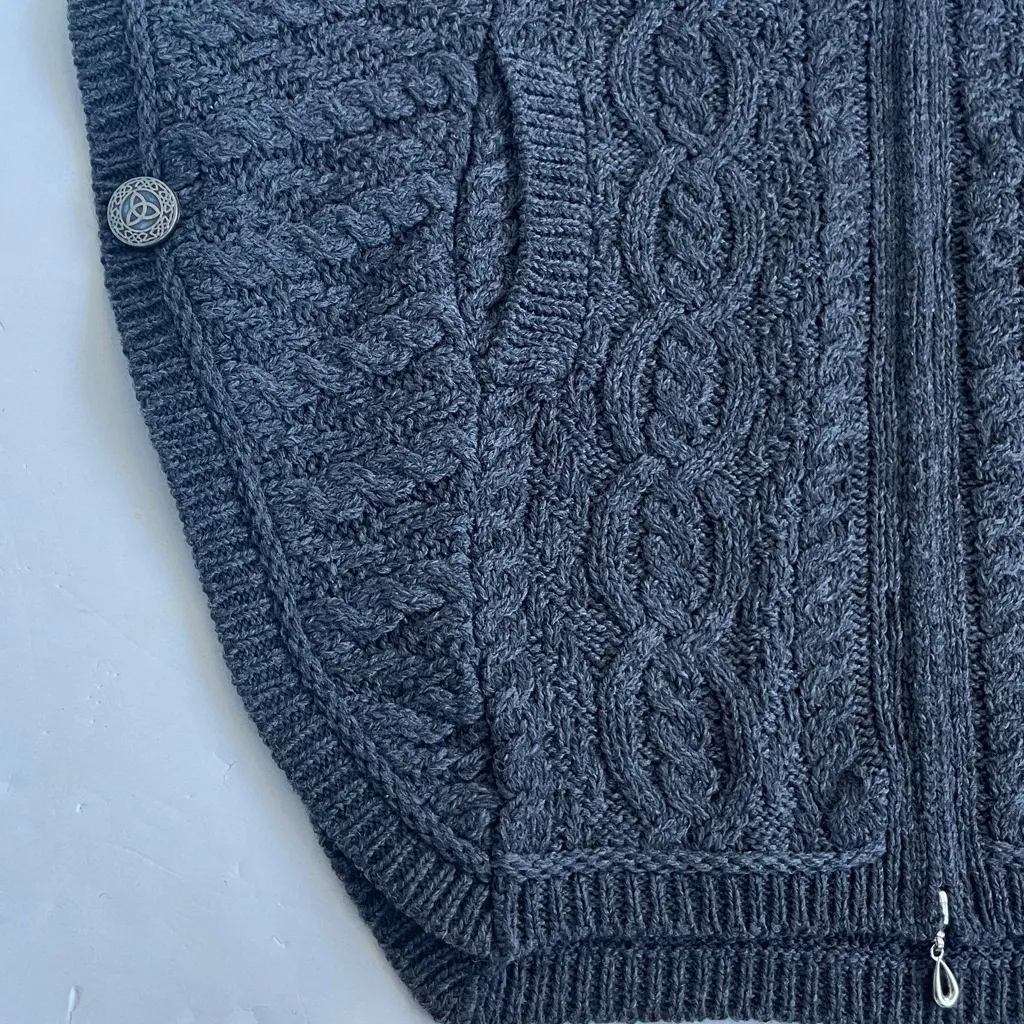 Aran Mor Batwing Jacket with Celtic Knot Zipper Pull Charcoal Poncho Medium Gray - Image 11