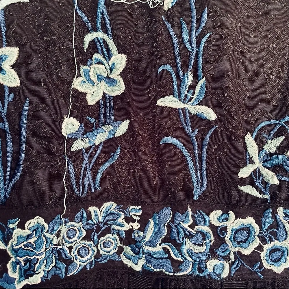 French Connection Dress 0 Argento Stitch Embroidered Floral Brocade Black Blue - Image 5