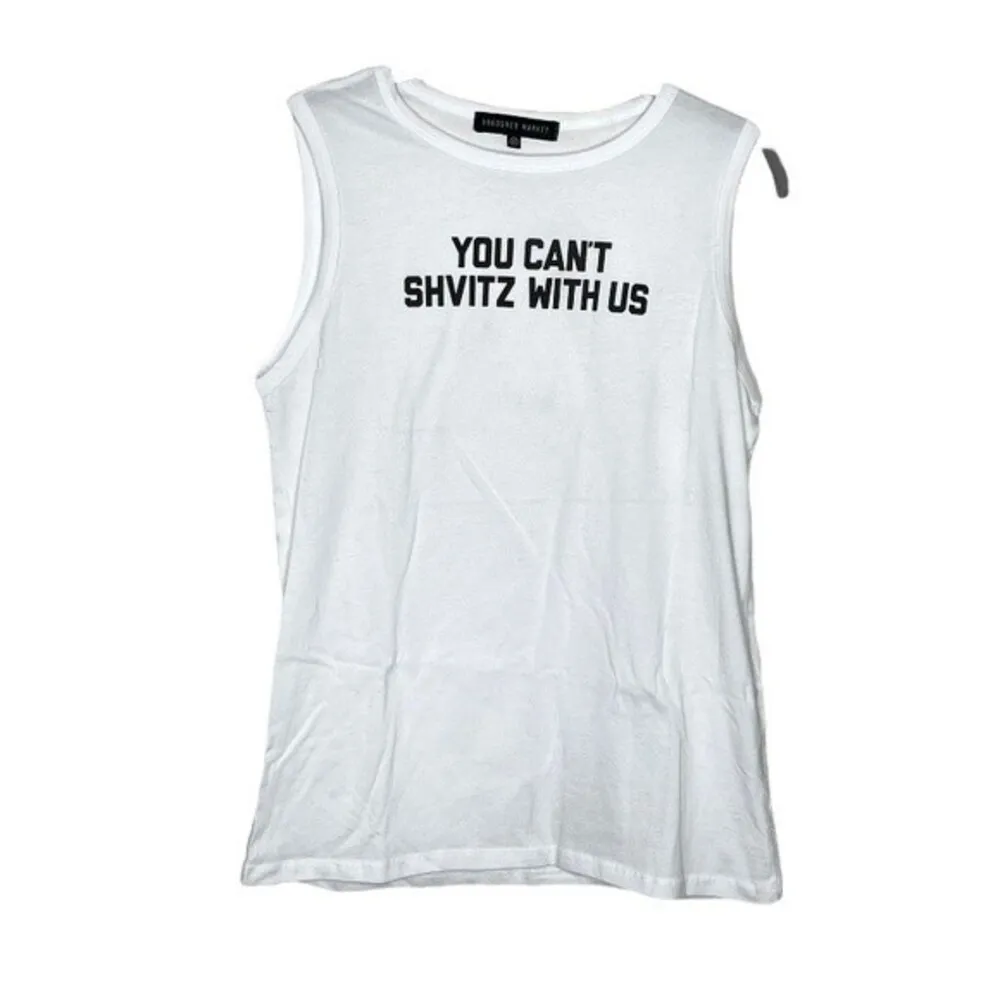 UNKOSHER MARKET You Can't Shvitz With Us White Tank Top Black Graphic Size XL - Image 4