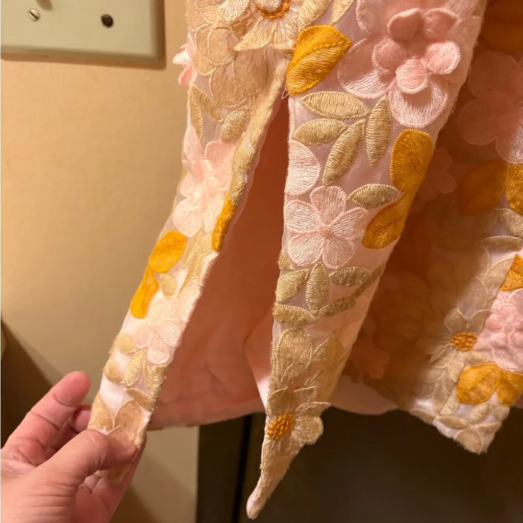 Anthropologie Pink Floral Appliqué Midi Dress - Image 10