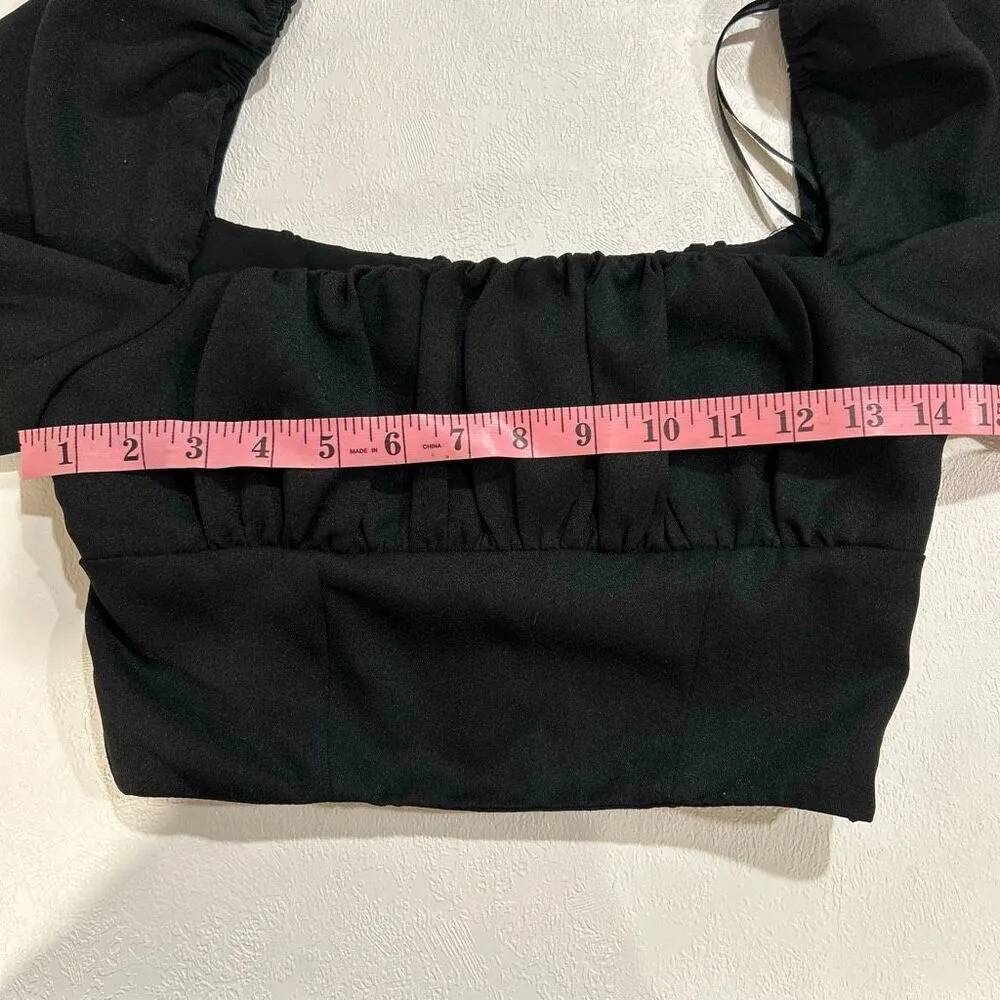 Princess Polly Black Puff Sleeve Crop Top US 4 Square Neck Long Sleeve - Image 4