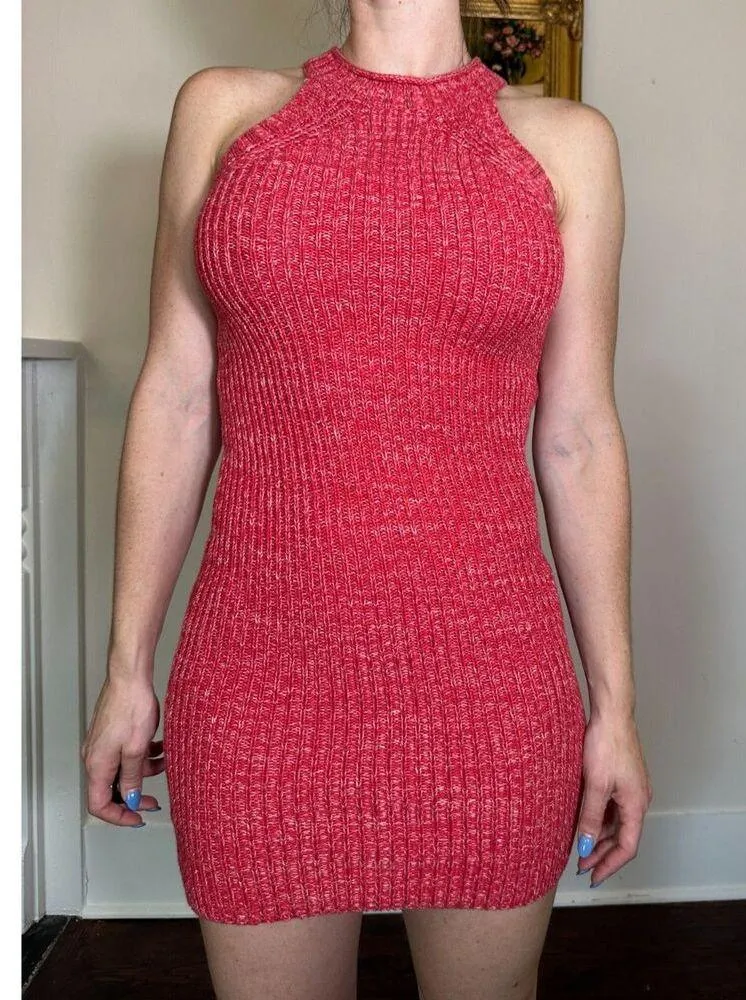 Etiquette Red Knit Midi Dress Size Small - Image 3