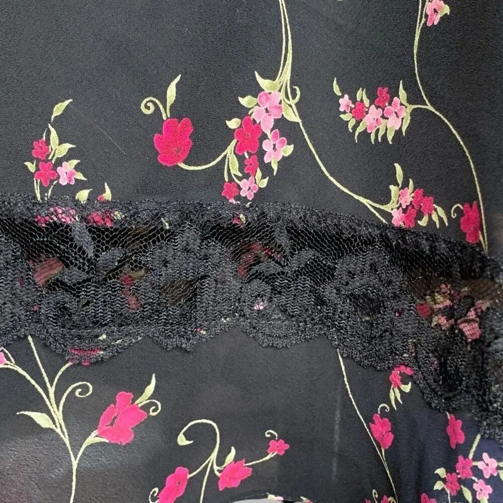 Vintage 90s All That Jazz Dress Black Hot Pink Floral Lace Trimmed Sleeveless Black - Image 5