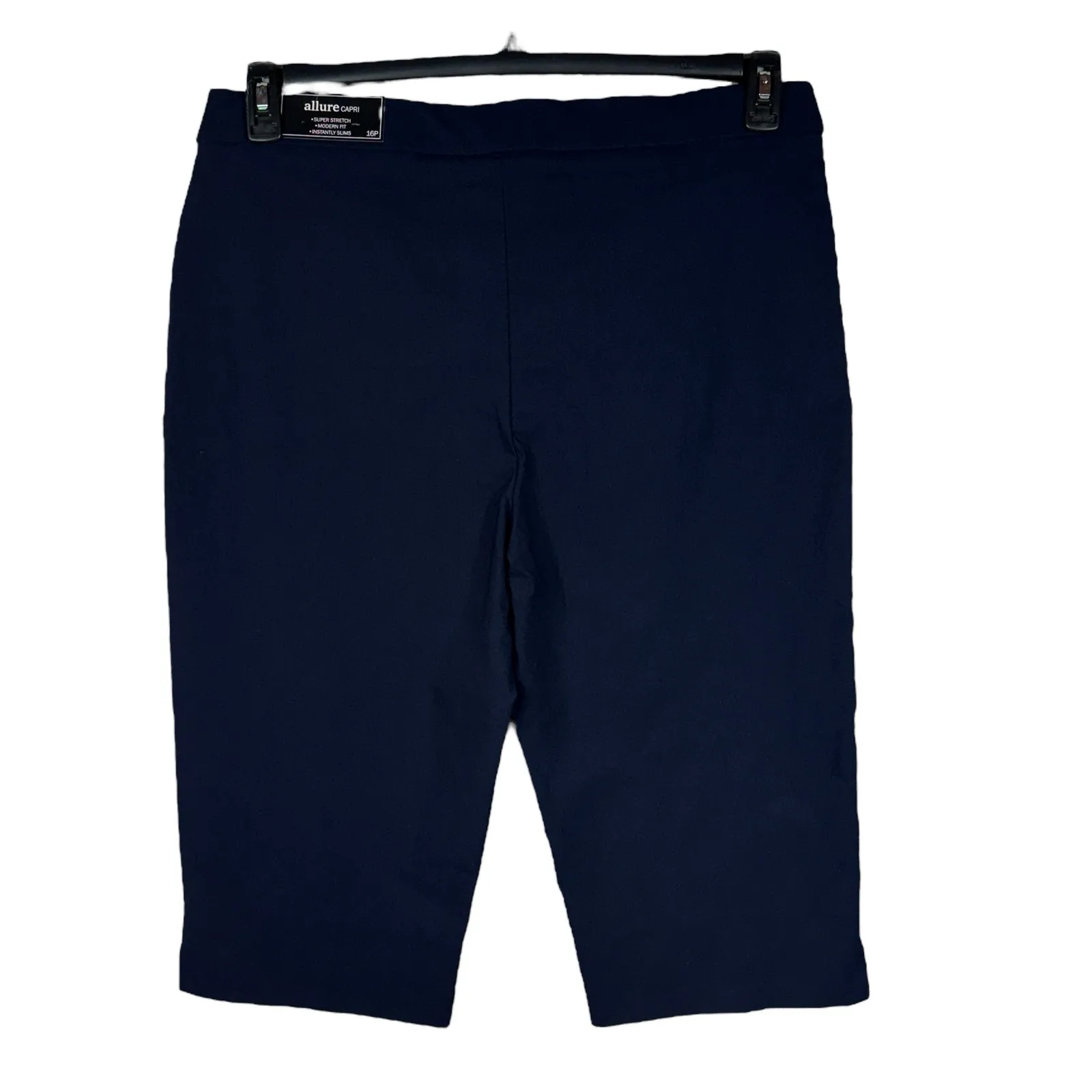 Alfred Dunner Petite SZ 16P Allure Capris Stretch Pull-On Flat Front Pocket Navy - Image 3