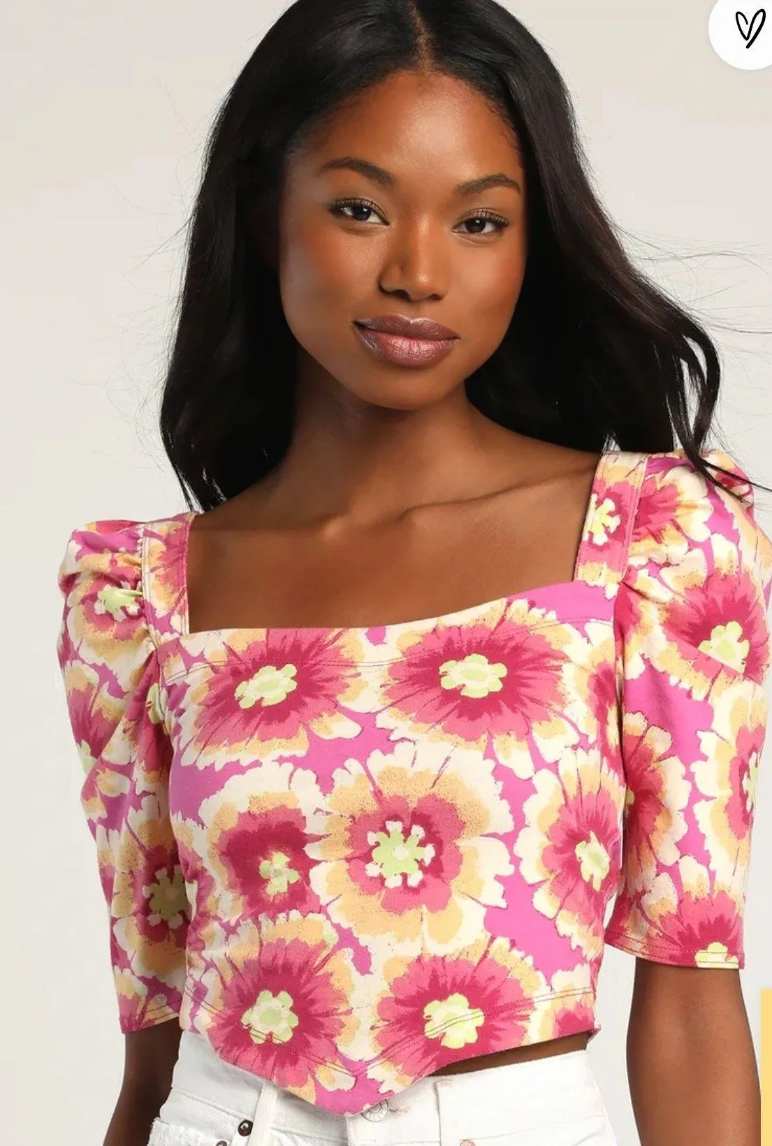 NWOT Give Me More Pink Multi Floral Half Sleeve Crop Top - Image 2
