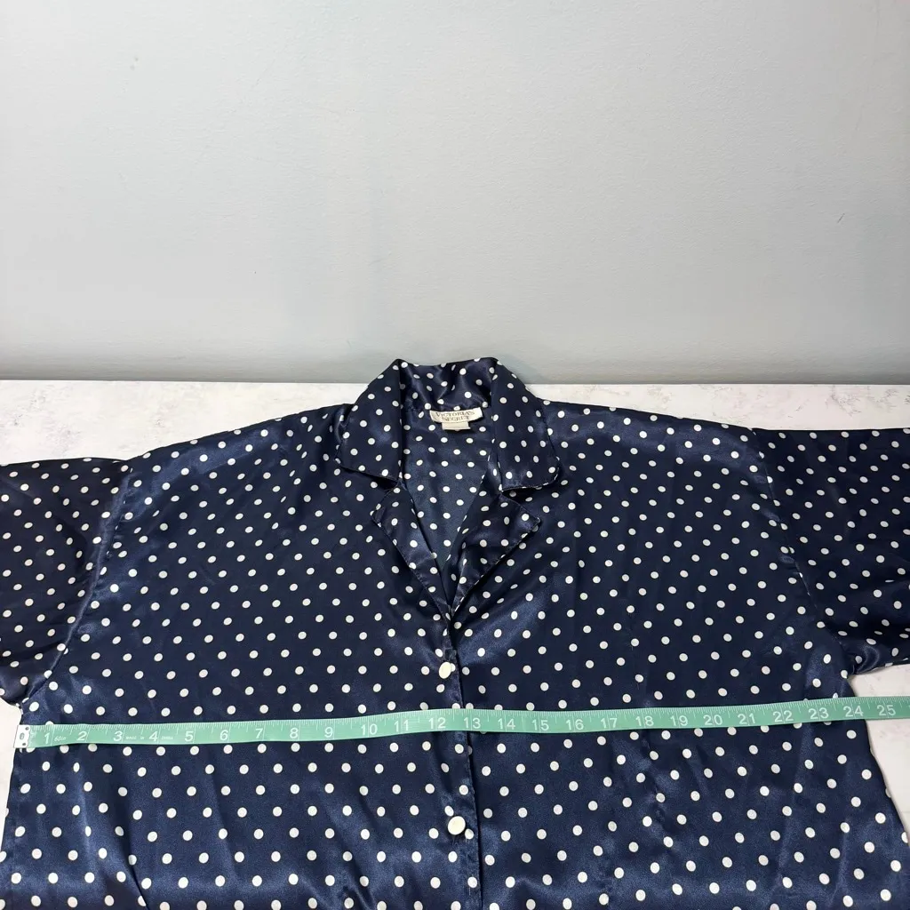 VTG Victoria's Secret Navy White Polka Dot Top XL Button Front Gold Label - Image 4