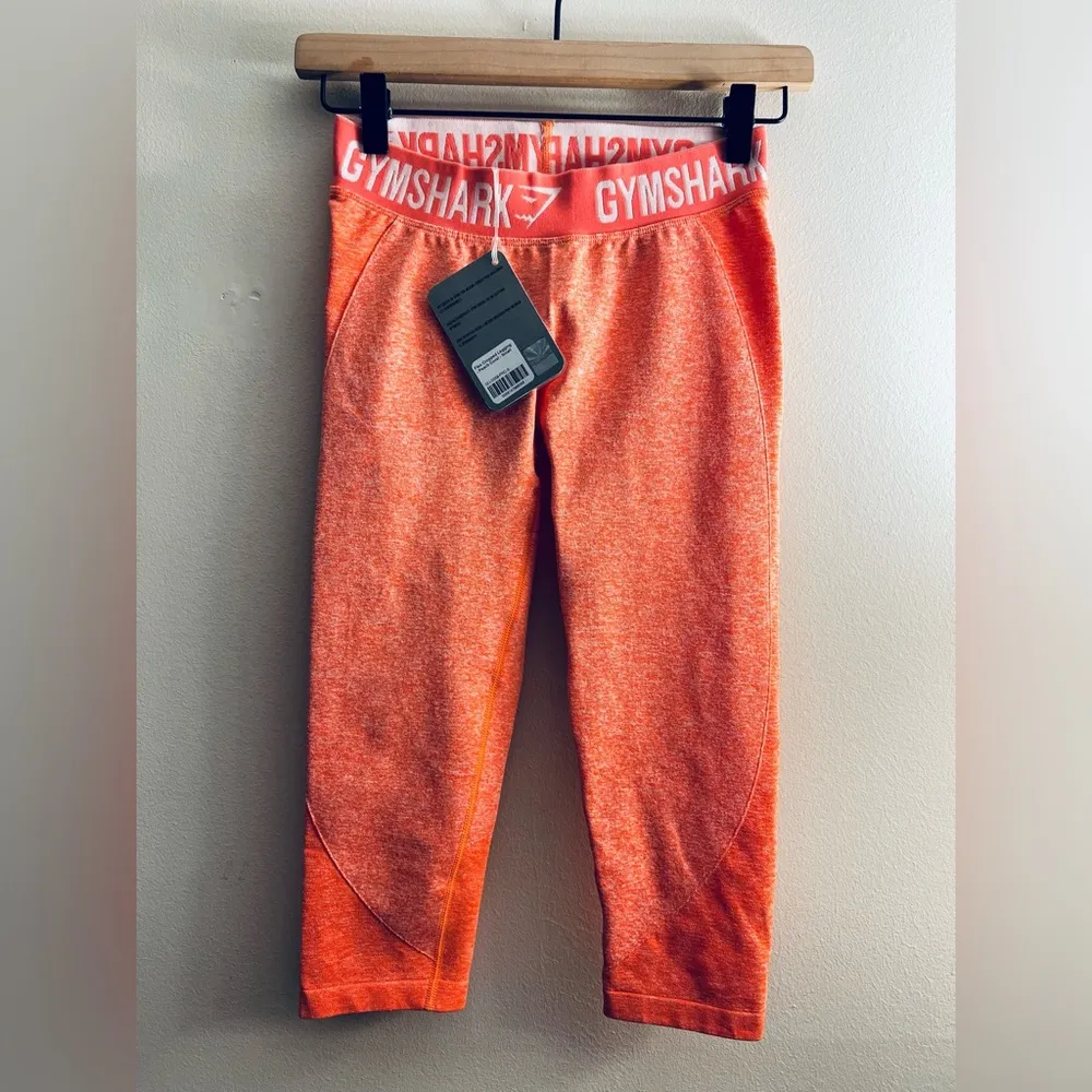 GYMSHARK Flex Cropped Leggings Peach Coral Squad Proof Gym Training orange S - Image 2