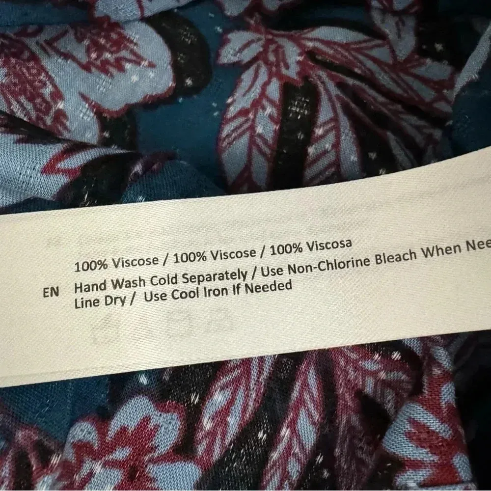 New BAND OF THE FREE Josie Blue Floral Print Long Sleeve V Neck Blouse Sz Small - Image 10