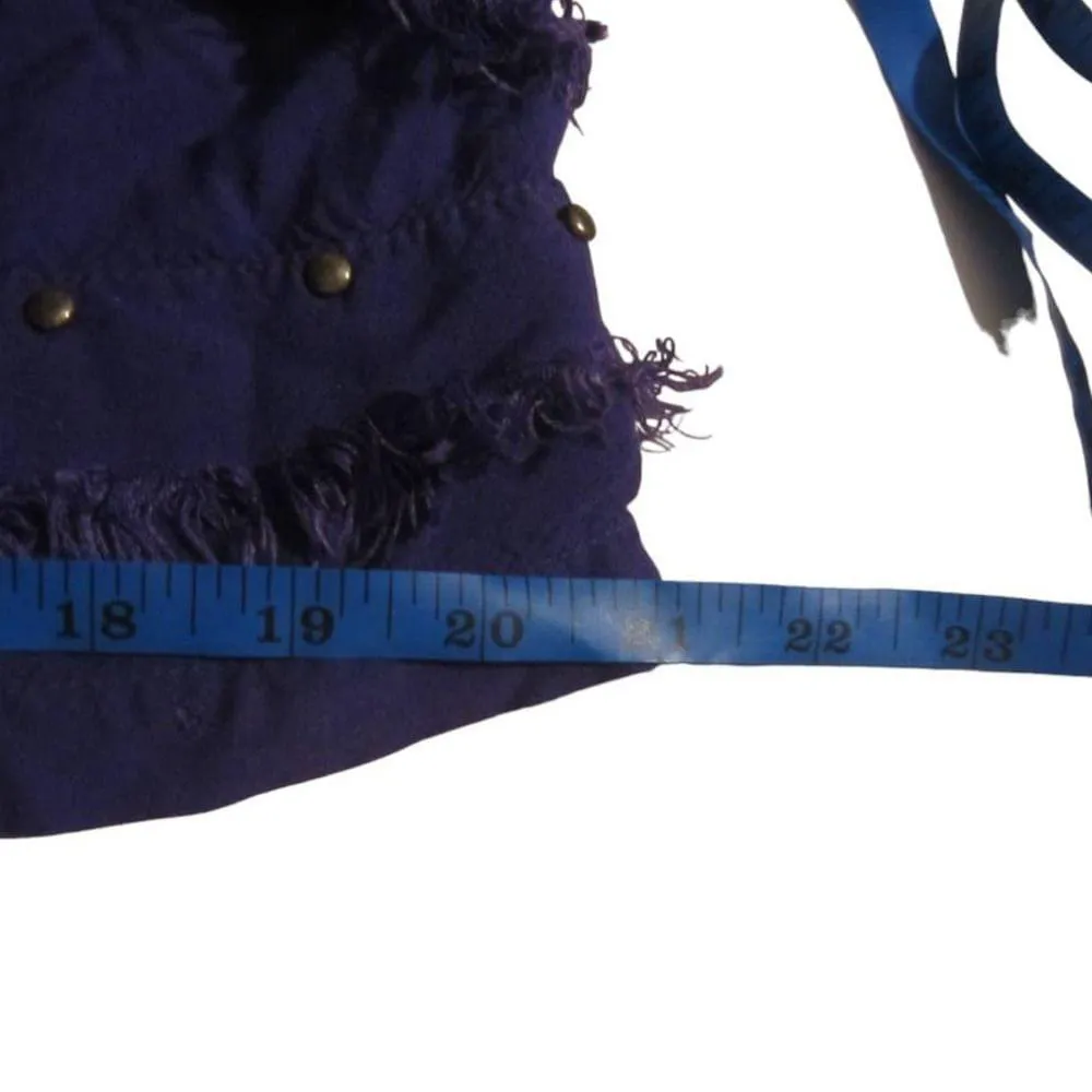 Boho Textured Fringe Button Shirt Studded Purple Rayon Top M - Image 13