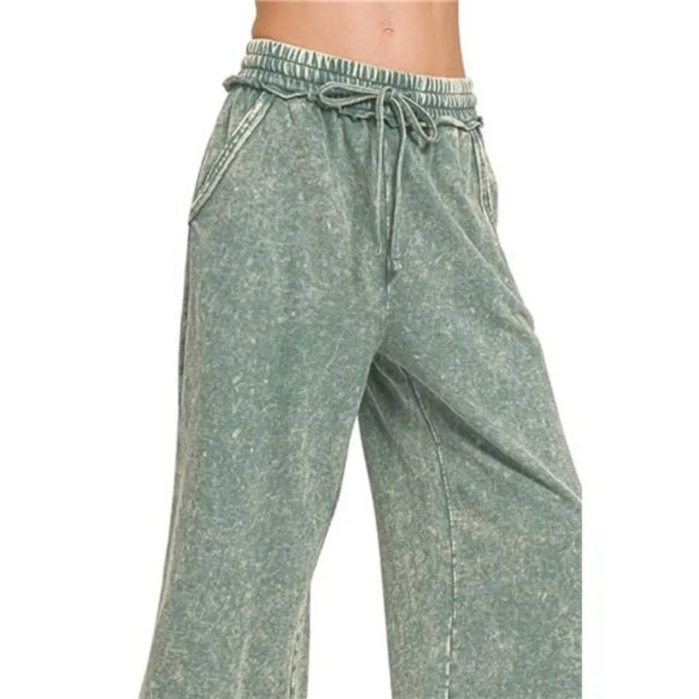 Zenana Washed French Terry Palazzo‎ With Pockets - Image 2