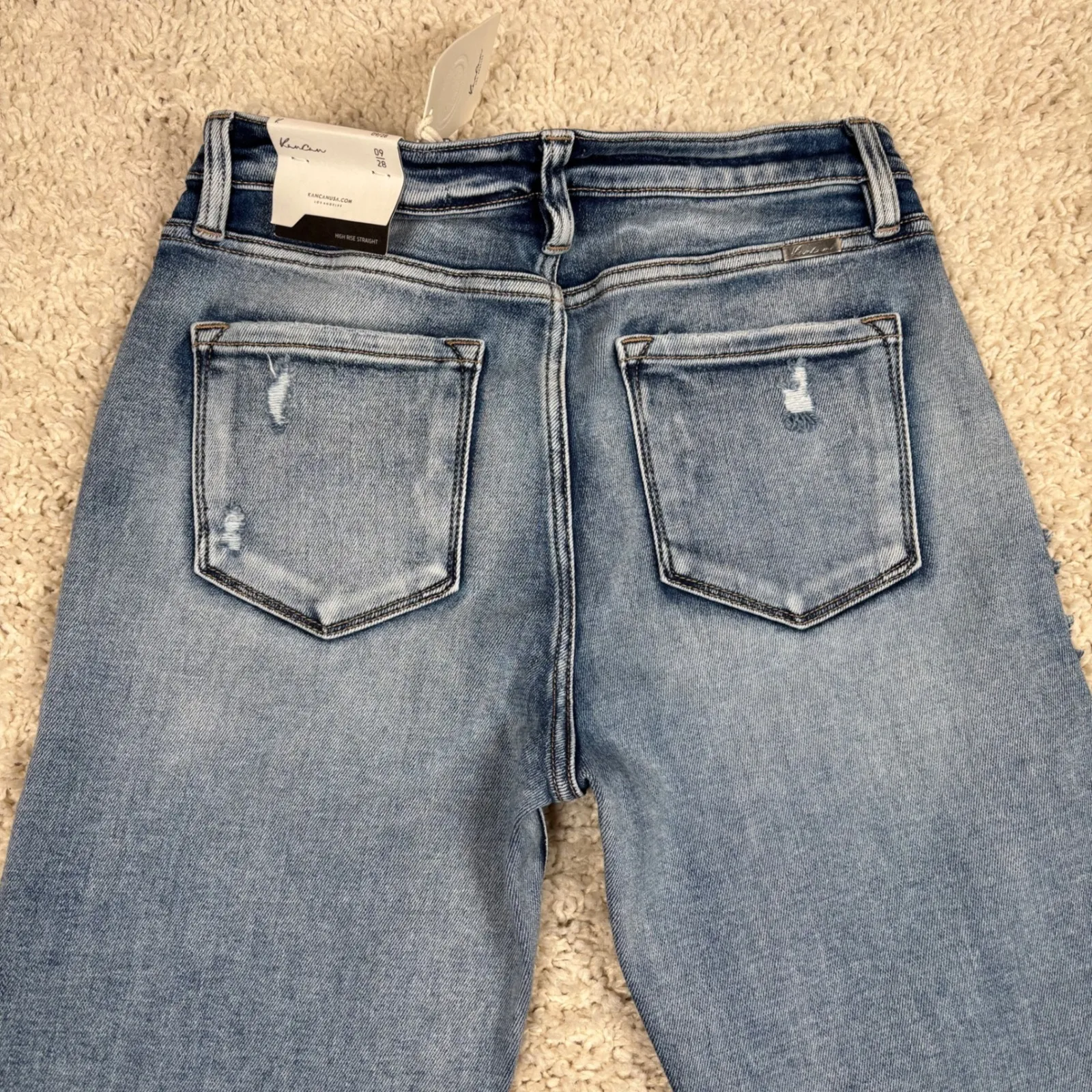 Kancan Women's High Rise Straight Leg Jeans Distressed Blue Wash Size 28 - Image 14