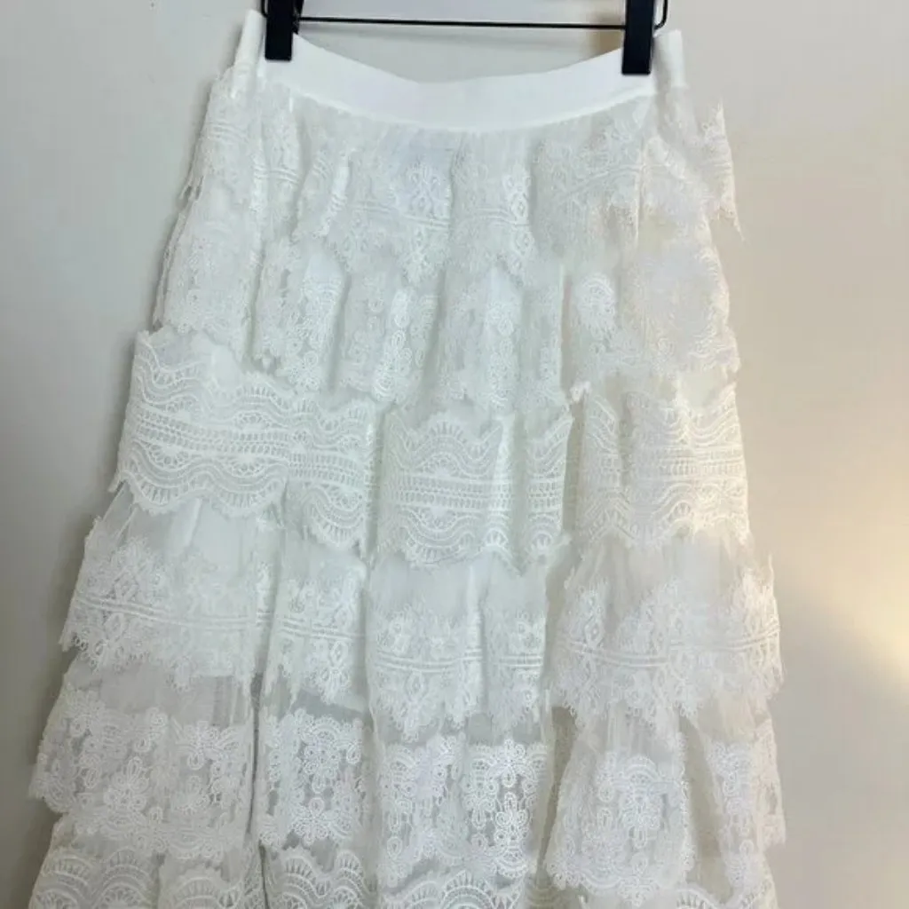 ALLSAINTS Lizi Tiered Lace Maxi Skirt in Chalk White Size US 4 - Image 4