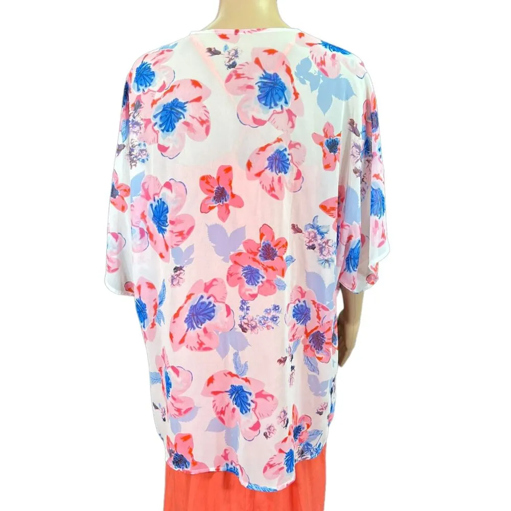 Womens  Kimono Wrap Shrug Shawl Sheer Floral Print Lightweight Small - Image 4