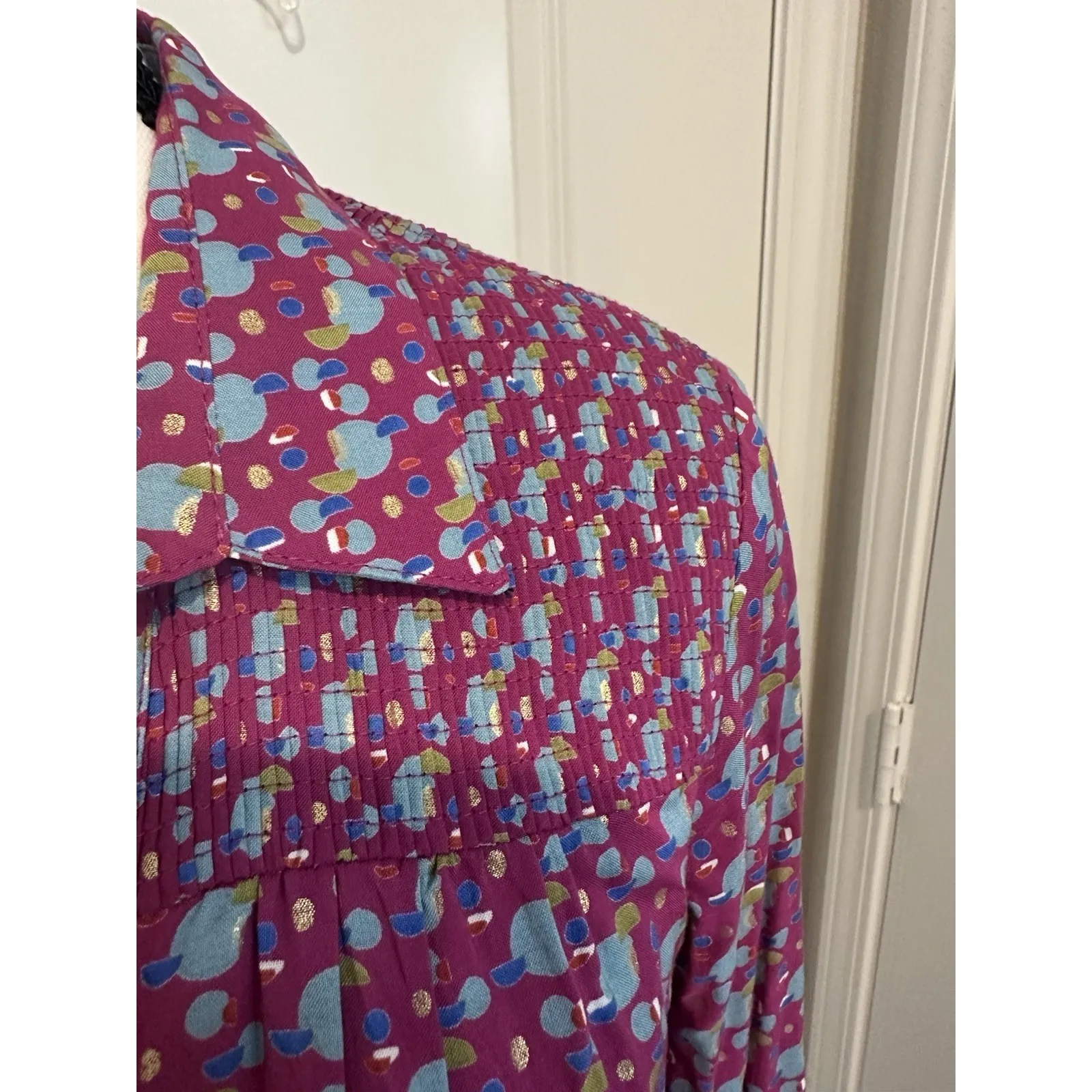 Maeve Anthropologie Calico Button Down Top Purple Blue Gold Print Sz 4 Ditzy Dot - Image 2
