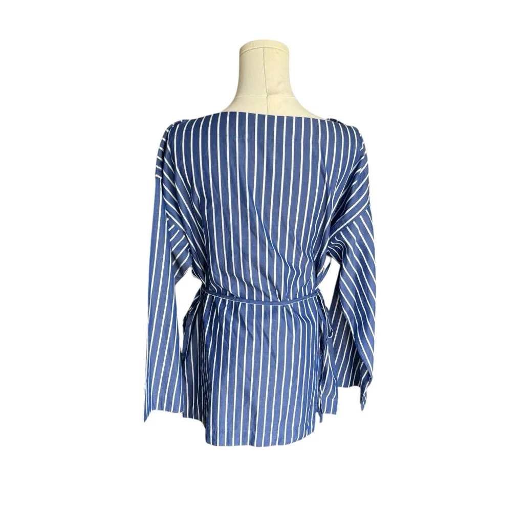 J. Crew - Blue White Striped Boatneck Popover Blouse Top Sz M - Image 7