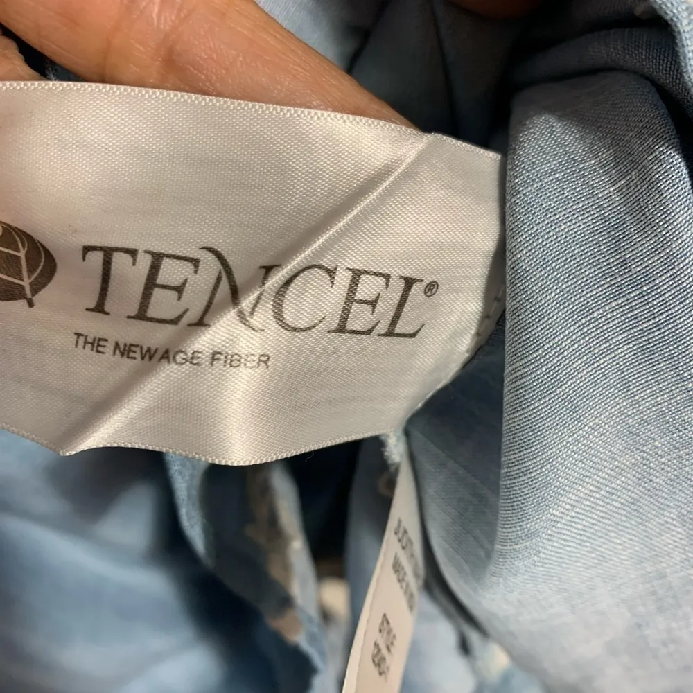 Judith March chambray deer sleeveless blue and white embroidered mini dress L - Image 4