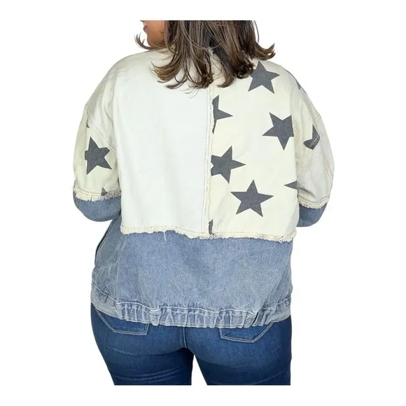 POL Denim Look Up At The Stars Jean Jacket Relaxed Oversized Women Size Small‎ - Image 2