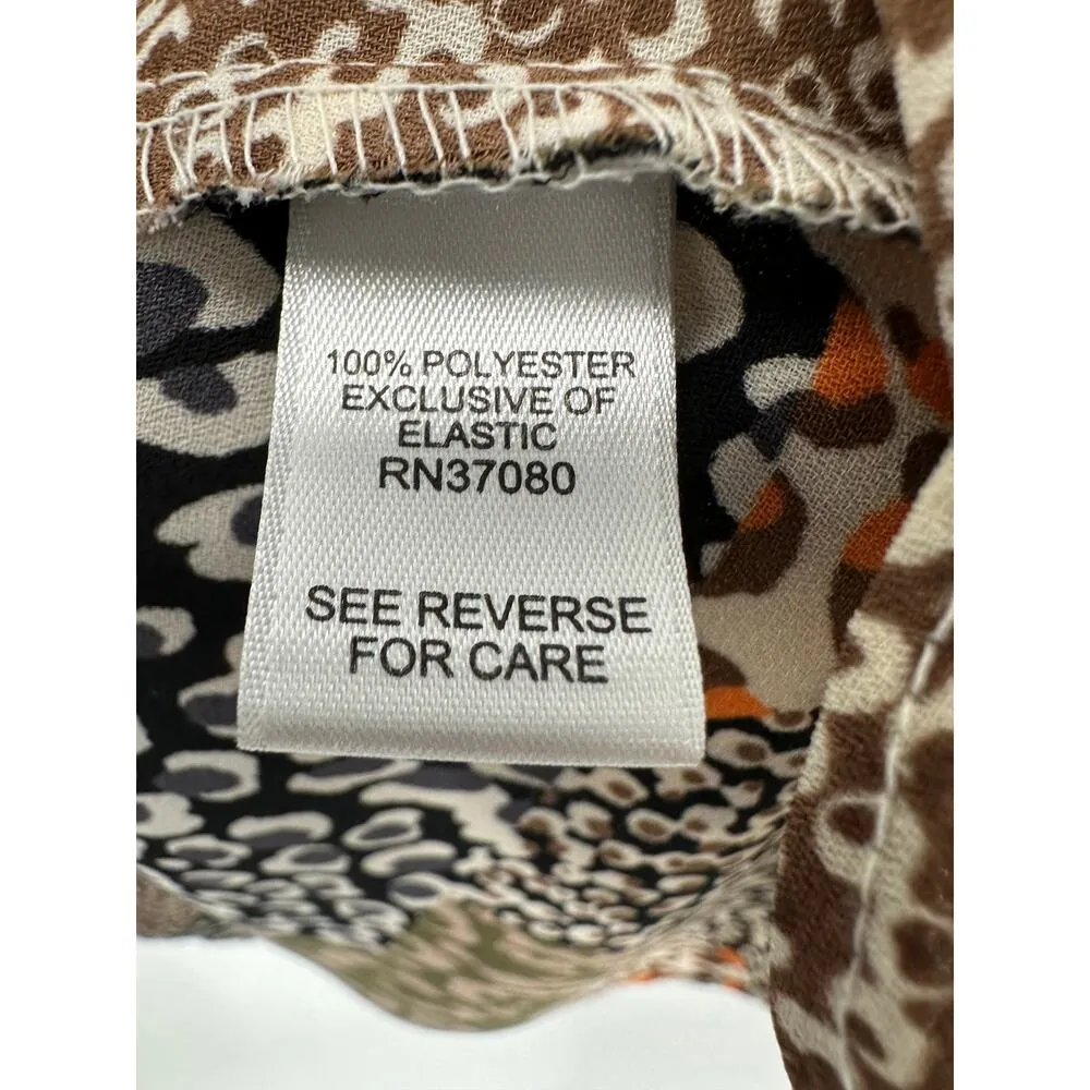 Cato Blouse Women XS Patchwork Smocked Leopard Print Netural Fall Boho Animal - Image 7