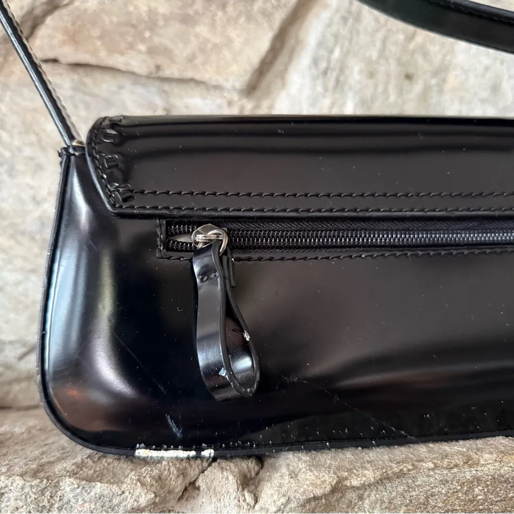 90s Guess Black Faux Patent Leather Mini Handbag Purse - Image 6