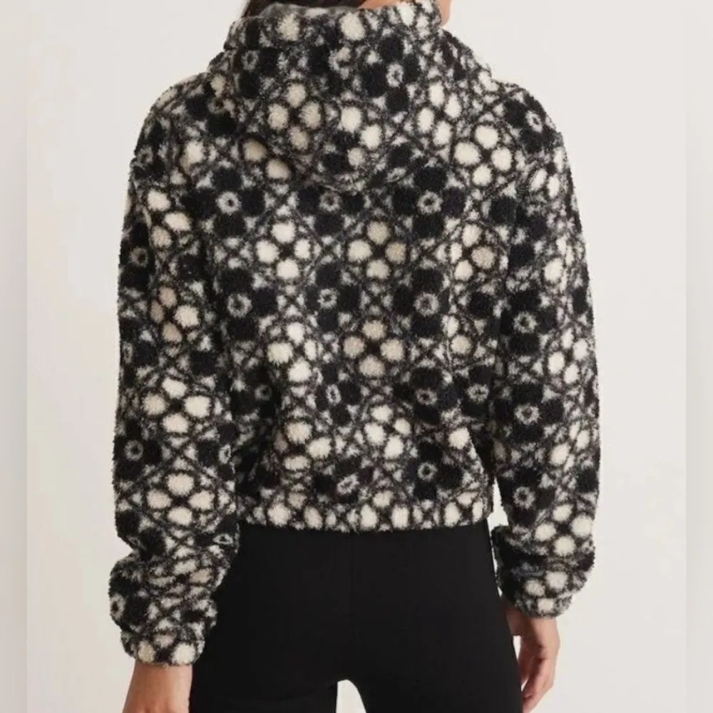 Marine Layer Laid-Back Sherpa Hoodie geometric floral L sweatshirt crop Boucle - Image 5