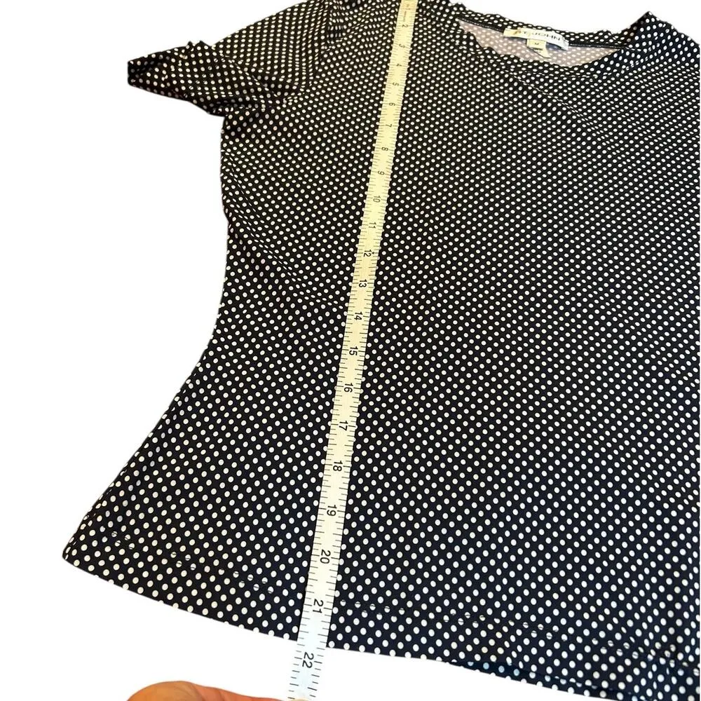 ST. JOHN Navy Blue Polka Dot Short Sleeve Stretch Women's Top T Shirt MEDIUM - Image 6