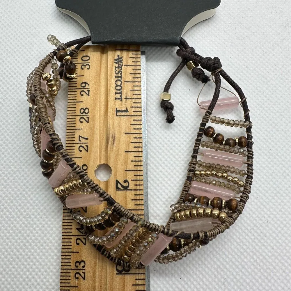 G by Gennaro Pink Brown Beade Knotted Slide Bracelet New - Image 4