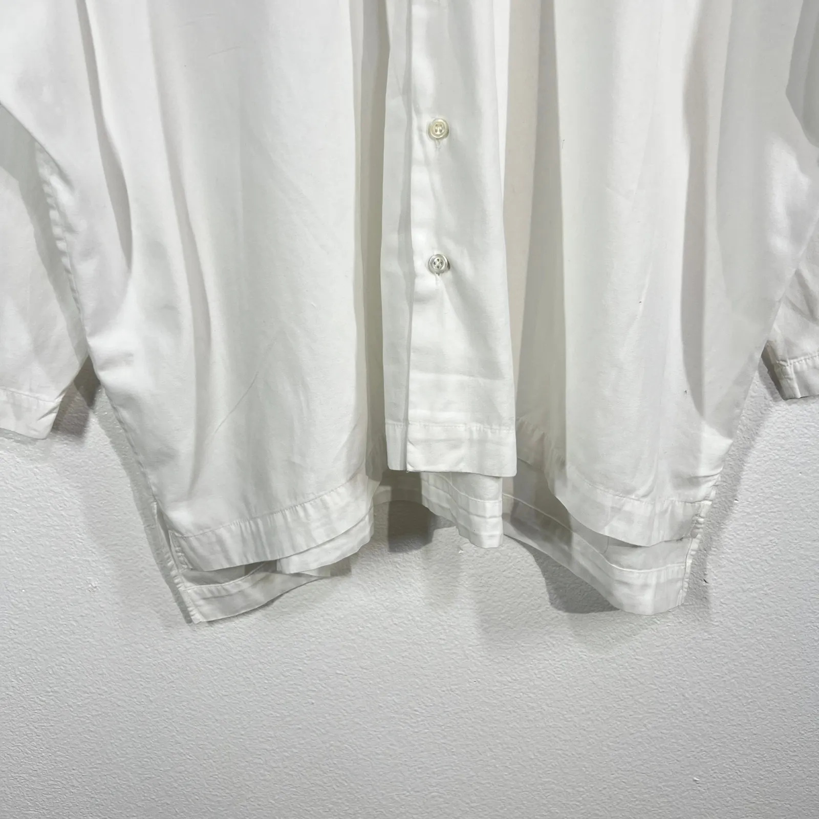 Eskandar‎ Wide Double Stand Collar Shirt White Cotton Oversized Button Front Top Size L - Image 7