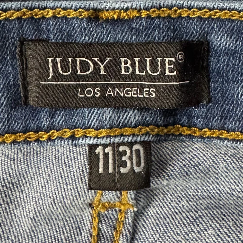 Judy Blue SZ 11/30 Relaxed Fit Jeans Mid-Rise Stretch Zip-Fly Whiskered Blue - Image 9