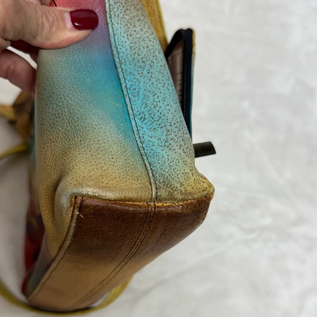 Anna Hand Painted Leather Crossbody Messenger Flap Bag with built in wallet like - Image 8