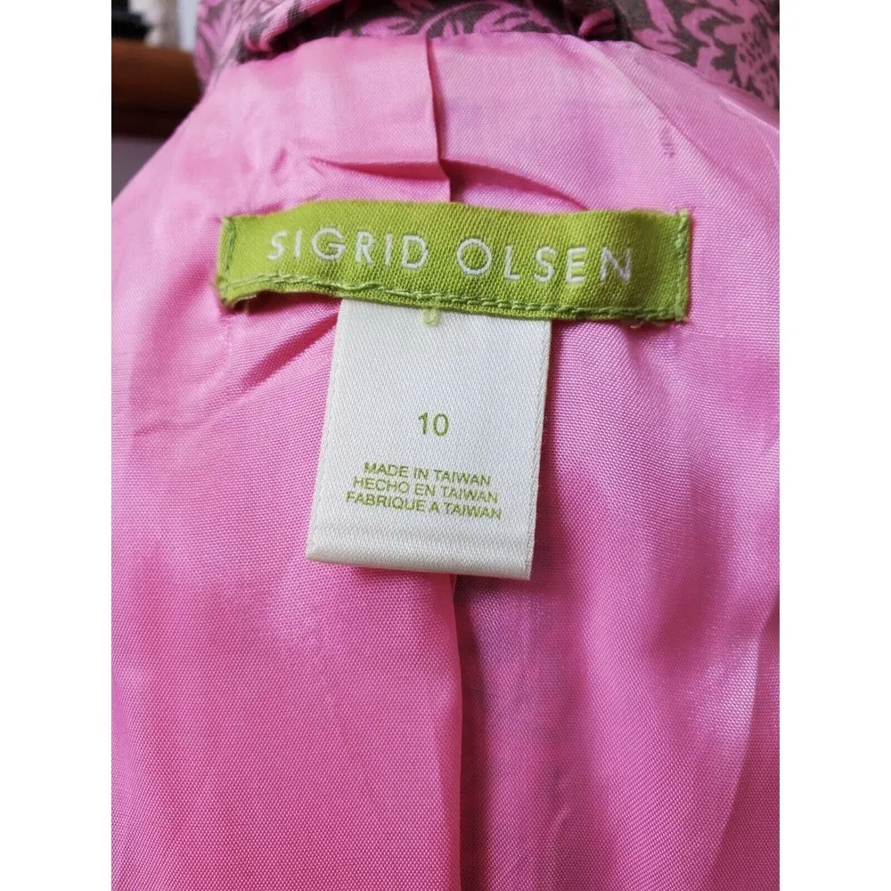 Sigrid Olsen Women Pink Floral Cotton Half Sleeve 3 Buttons Fitted Blazer - Image 9