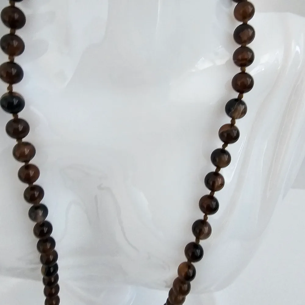 Smoke Tea Quartz Crystal Beaded Long Necklace 30" Brown - Image 2