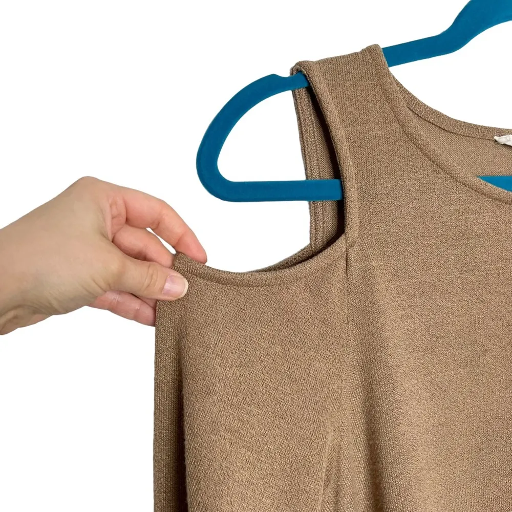 Loveriche Camel Color Knit Cold Shoulder Swing Dress - Image 3