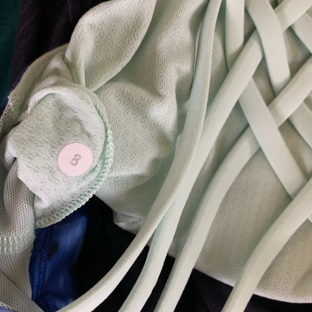 Lululemon Purple Striped Open Back Built In Bra Criss Cross Tank Top 8 - Image 4