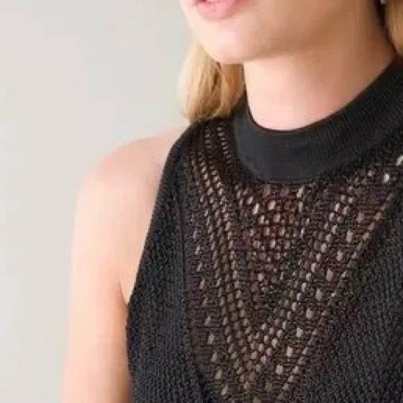 White House Black Market Crochet Knit Sleeveless Sweater Size Medium Black F2 - Image 2