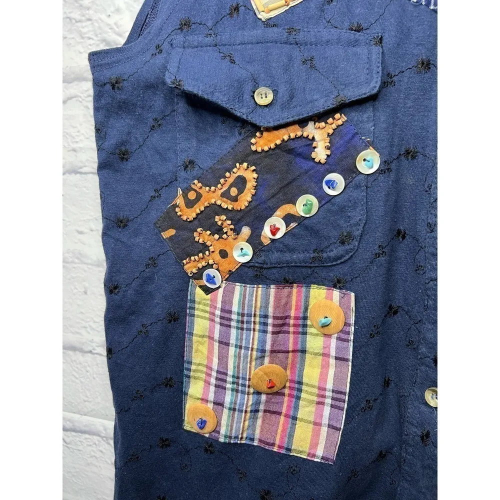 Vintage 90s Gee J denim patchwork top size M. Blue Size M - Image 6