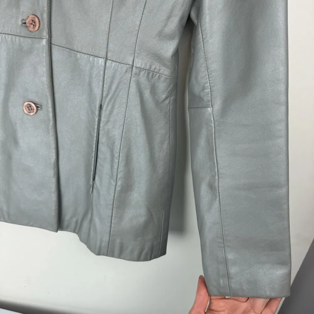 Vtg Y2K Brandon Thomas Leather Jacket Blazer Sz Small Grey Button Front Gray - Image 9