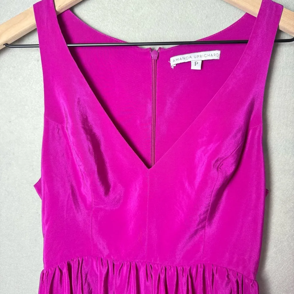 Amanda Uprichard Sleeveless V-Neck Silk Mini Dress Bright Pink size Small - Image 3