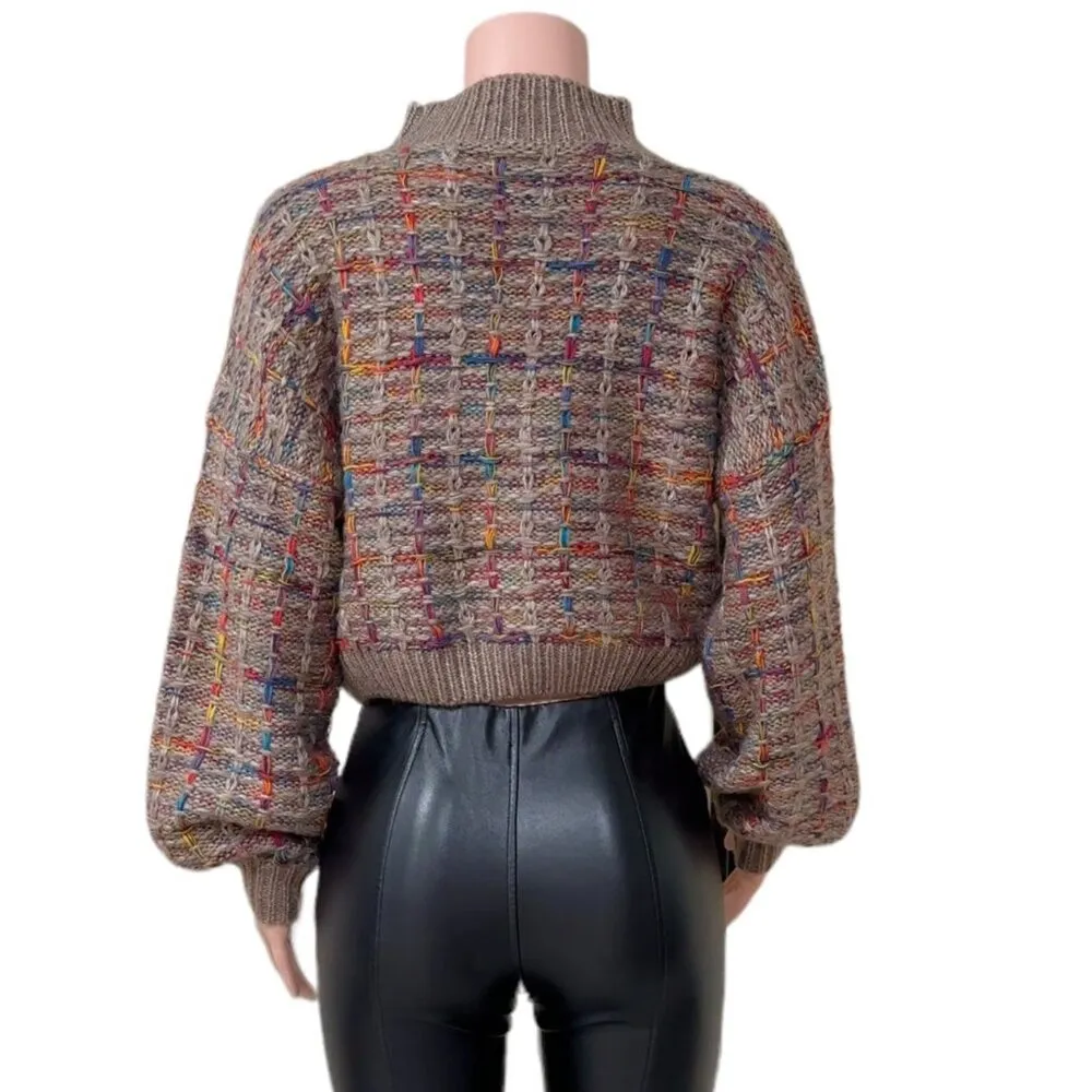 Shein Women's Mock Neck knit Oversized Cropped Chunky Sweater Size 4 S - Image 4