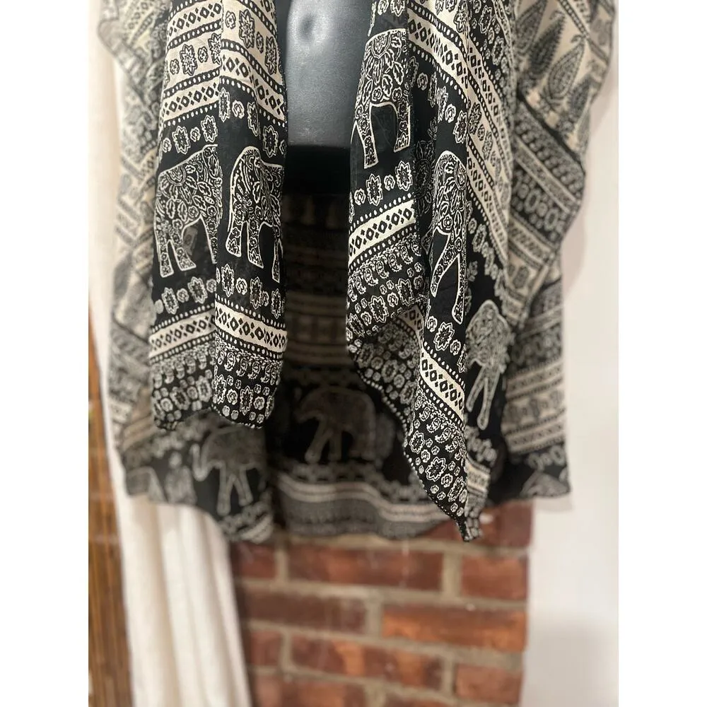 Boho Kimono Tribal Ethnic Coverup Black - Image 6