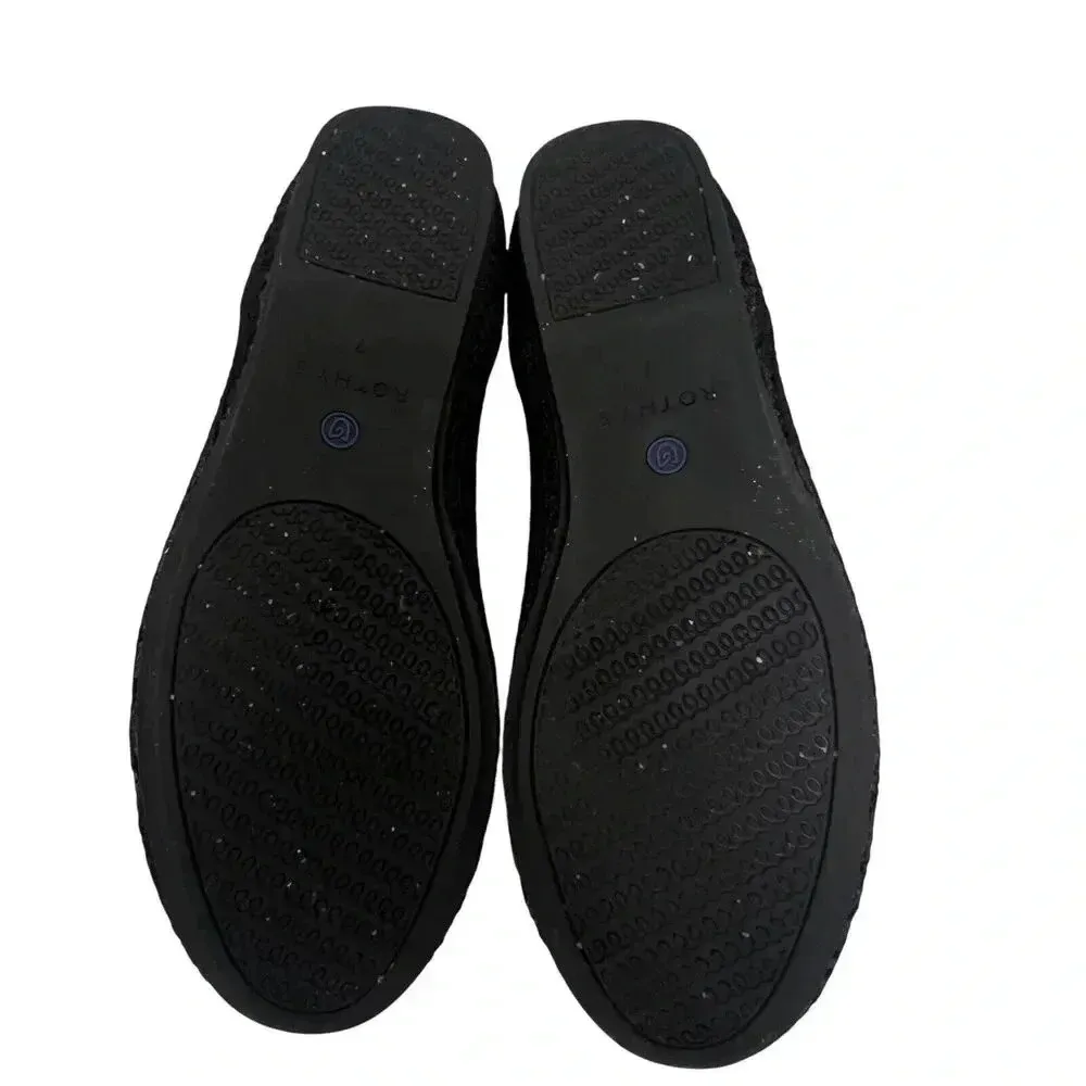 Rothy’s The Flat Knit Honeycomb Rounded Toe Flats shoes Black/Blue Halo Size W 7 - Image 9
