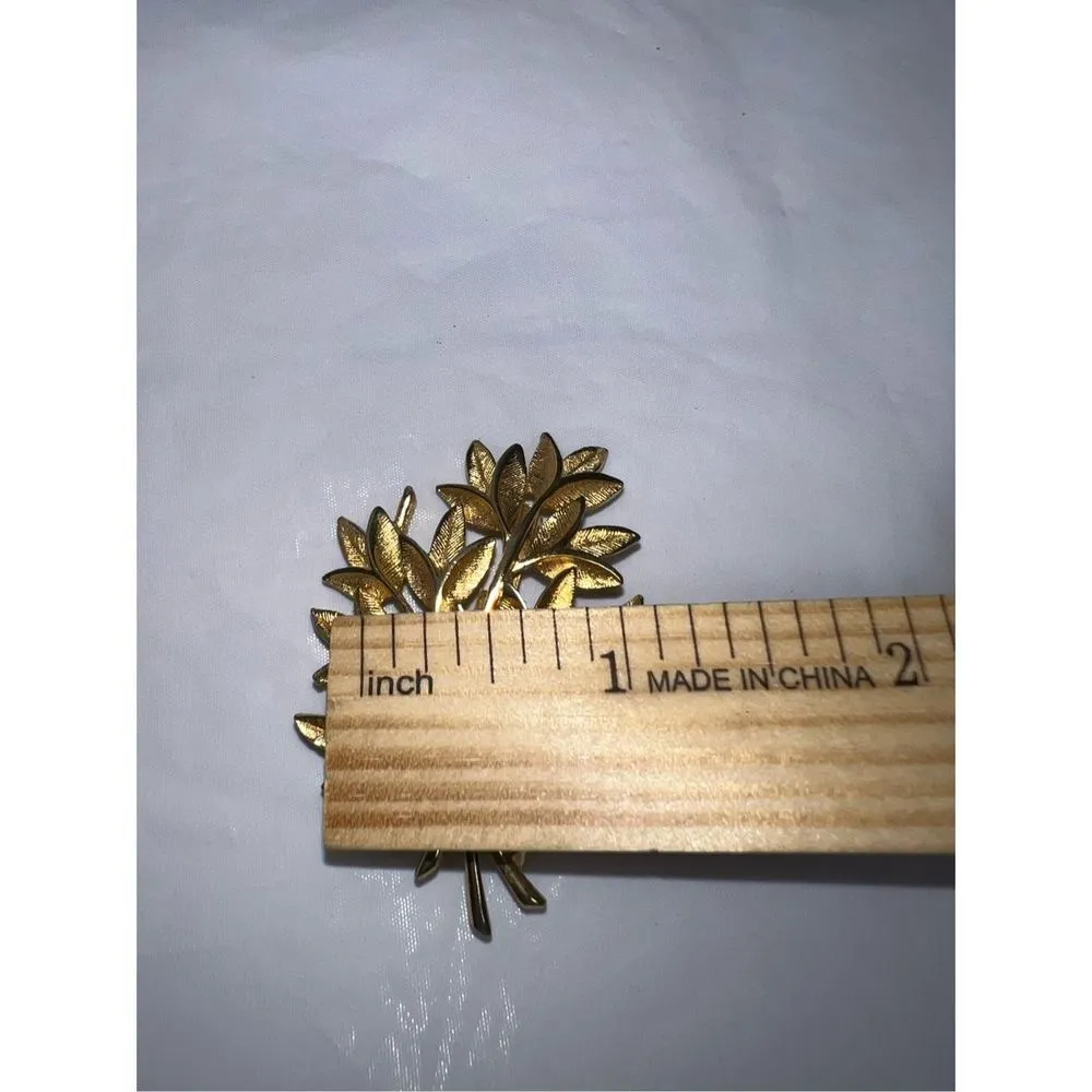 Vintage MCM Brushed‎ Gold Tone Leaf Bouquet Brooch Gold - Image 10