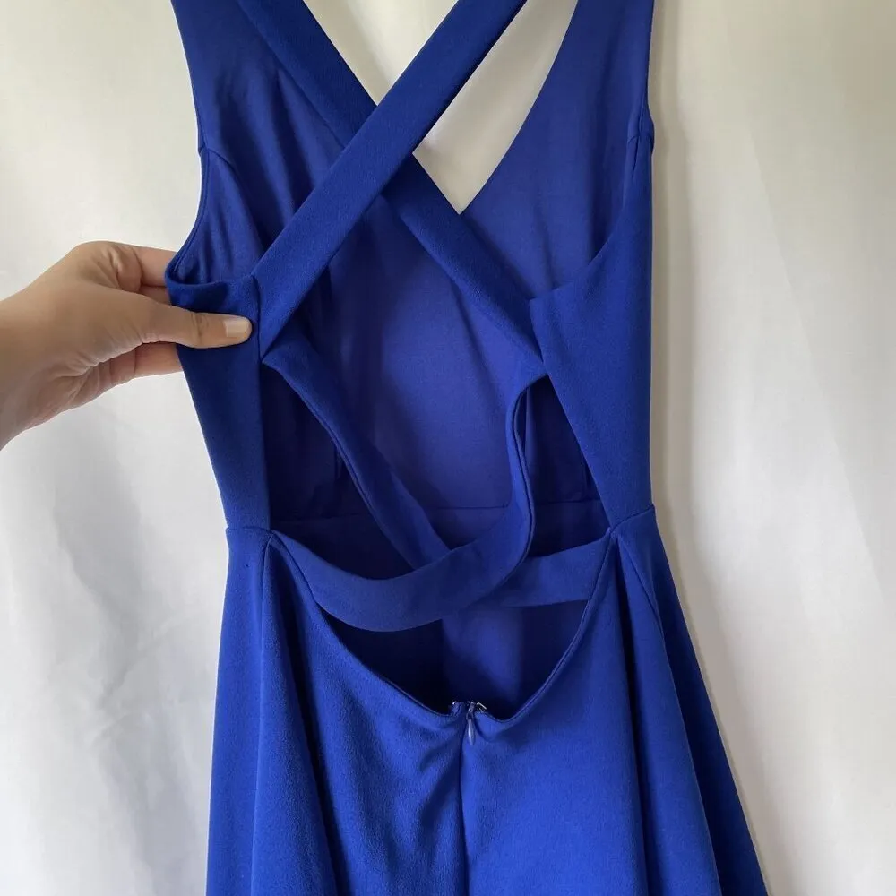 Lulus royal blue skater dress circle skirt women size small v-neck open back - Image 5