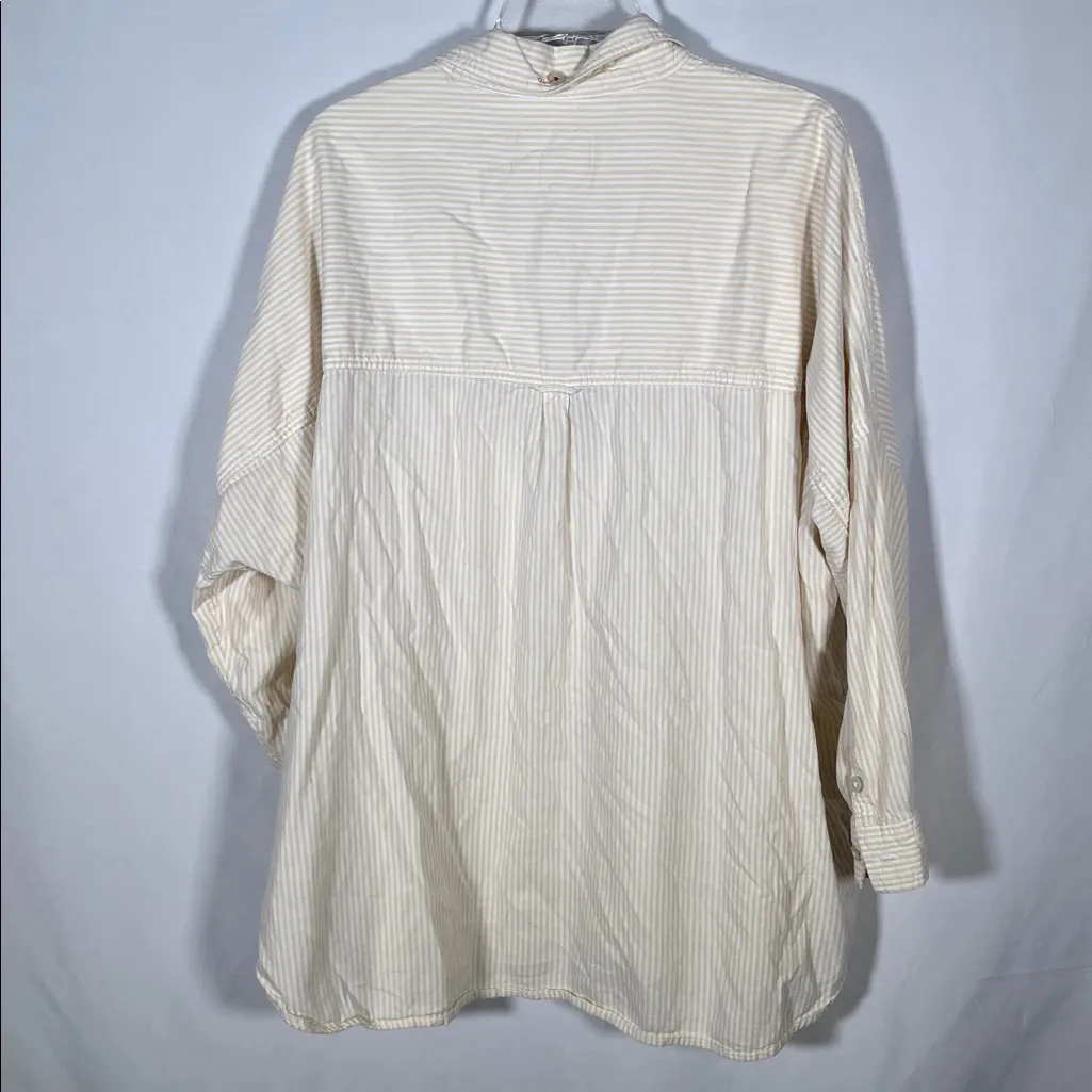 AMERICAN EAGLE WOMENS YELLOW WHITE STRIPE OVERSIZED FIT BUTTON DOWN SHIRT MEDIUM - Image 5
