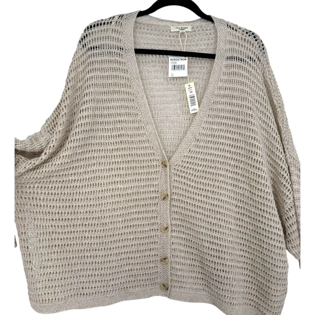 NWT MAX STUDIO Beige Crochet Open Knit Button Front Cardigan Sweater Size 3X - Image 9