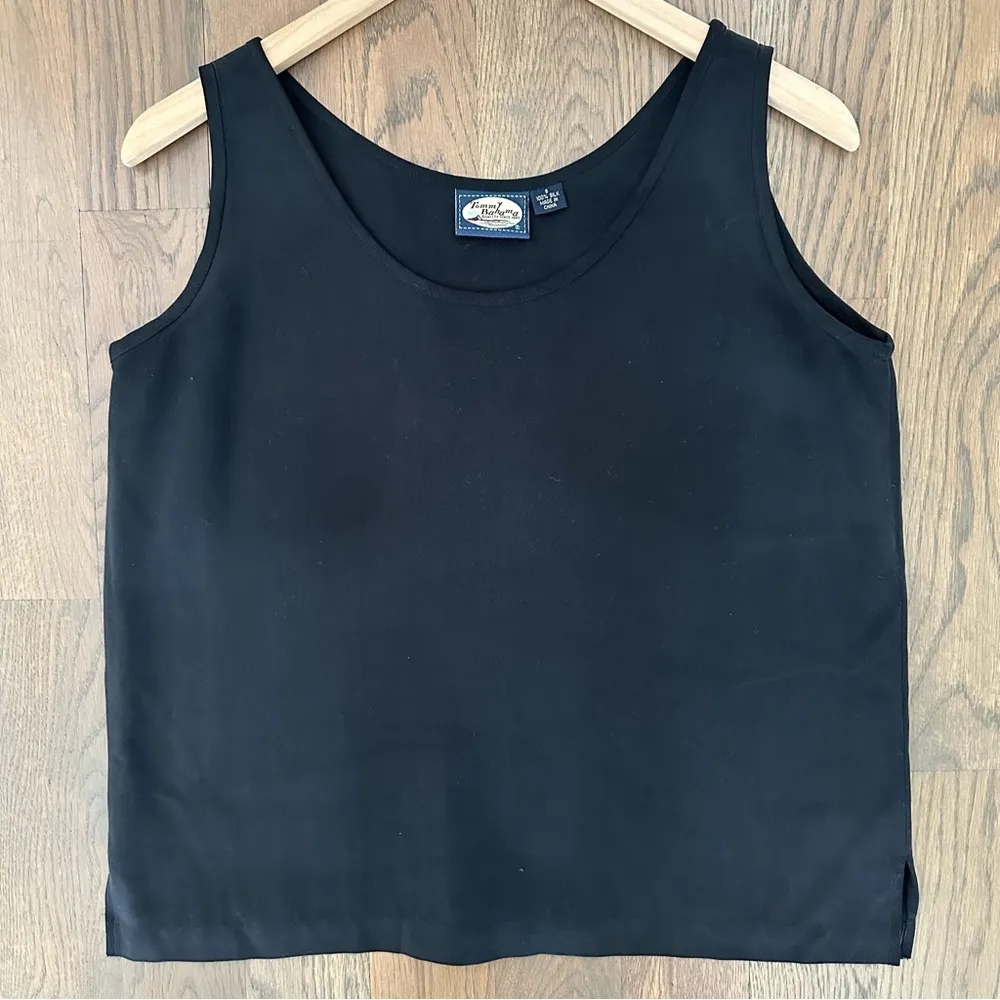 Vintage Tommy Bahama 100% Silk Herringbone Woven Sleeveless Top Black Small - Image 7
