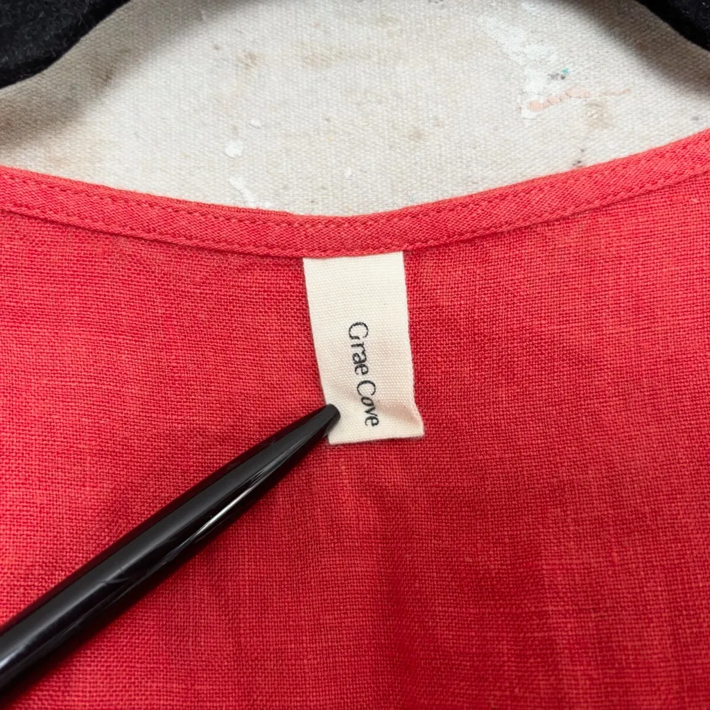 Grae Cove Immy Linen Wrap Dress Red Size M - Image 5