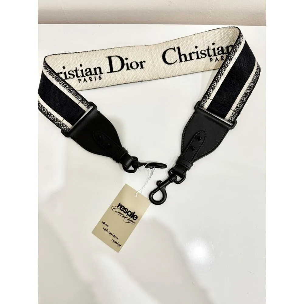 Christian Dior Embroidery Adjustable Shoulder Bag Strap with Ring Black/White - Image 3